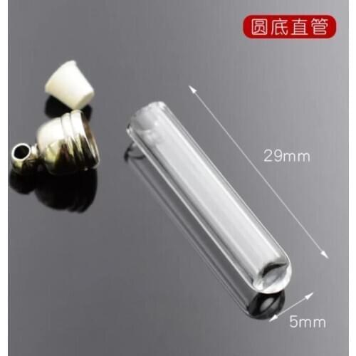 10pcs 5mm cap tube glass vial pendant Mini perfume Wishing Bottle clear oil charm name on rice art mini glass bottle craft