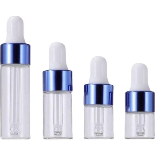 100Pcs 1/2/3/5 ML Clear Glass Essential Oil Aromatherapy Dropper Bottles Rose Gold Cap Reagent Drop Eye Liquid Pipette Bottle