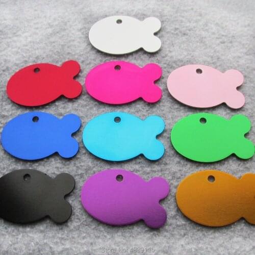 100pcs/lot Aluminum Alloy Fish Shaped Mix Colors Pet Cat ID Tags Blank Pet Tags Wholesale