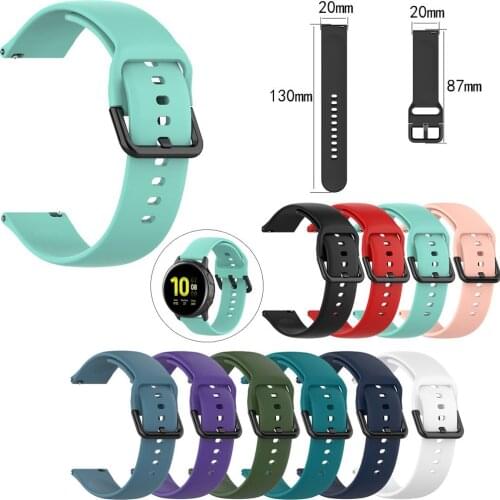 20mm 130+87mm Silicone Watchband on for Samsung Galaxy Watch Active 2 40mm / 44mm Soft Watch Straps Buckle Clasp Watchbands