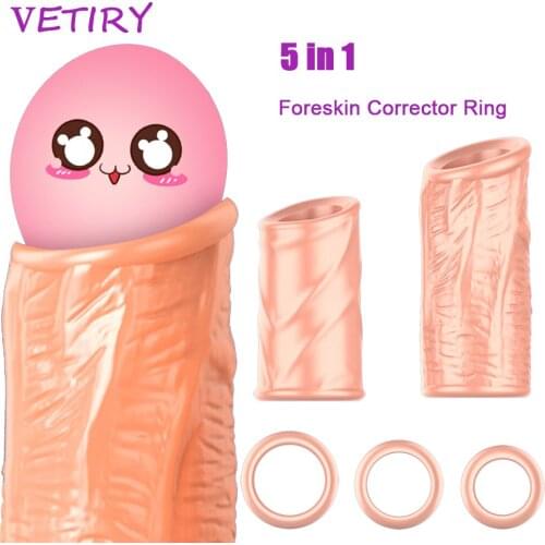 5PCS/Set Male Foreskin Repair Ring Cock Ring Reusable Foreskin Correction Ring Sex Toys for Men Penis Sleeve Delay Ejaculation