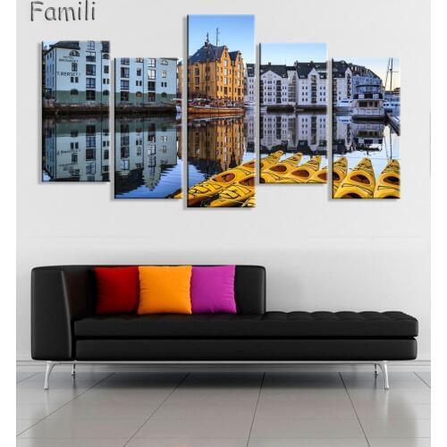 5pcs Norway nature landscape great nature mountain river home wall modern art decor wood frame poster,nordic decoration