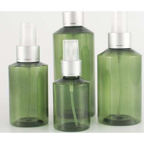 50ML 100ML 150ML 200ML X 30 Green Empty Fine Sprayer Pump Bottles PET Cosmetics Container Silver Aluminum Mists Spray Pump