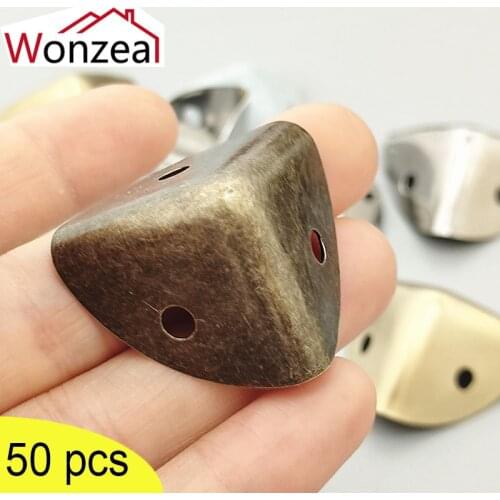 50Pcs Multi Size Antique Bronze 3 Holes Box Corner Brackets Wooden Case Box Metal Corner Protectors Covers Furniture Fitting
