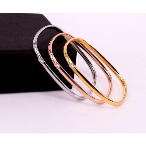 60mm Hot Sale Stainless Steel Zircon Crystal Square Bangle Bracelet Screw Rose Gold Color Female Woman Girl Party Wedding Gift