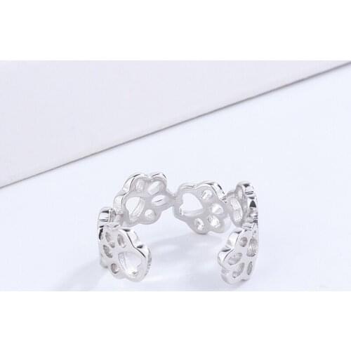 925 Sterling Silver Animal Dog Cat Paw Adjustable Rings For Woman DIY Jewelry Making Fit Original Pandora