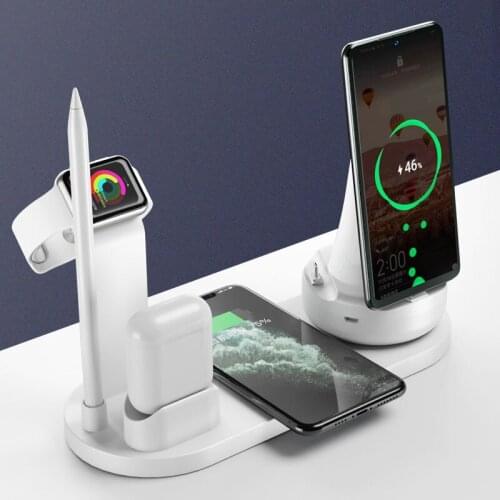 WS7 LED Lamp Mobile Phone Wireless Charger Phones Dock For iPhone 12/11 Pro/Xs Max Samsung For Apple Watch 6 5 4 Airpods Pro