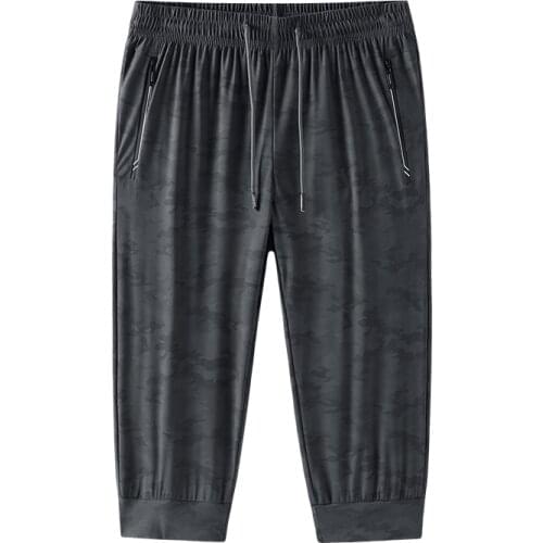 Extra Big Size Breeches Summer Thin Ice Silk Cropped Sports Shorts Mens Loose High-stretch Casual Pants Quick Dry Men Joggers