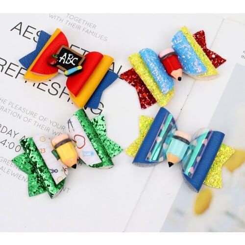 Baby Sequins Bow-knot Hair Clips Pins Cute Colorful Hairpins Back to School Letter Pencil Apple Barrettes Hairclip for Girls