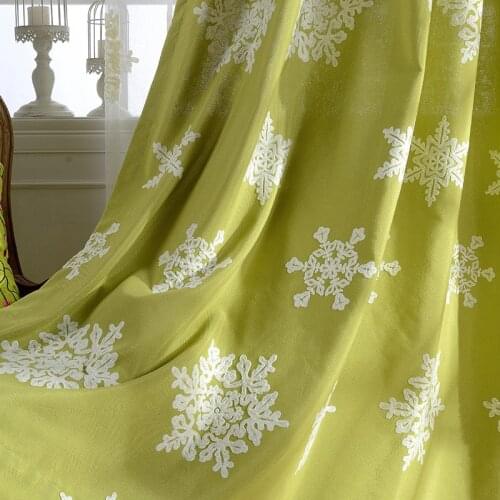 Edelweiss Embroidered Curtains for Living Room Green Blue Delicate Floral Cotton Linen Balcony Window Treatment Drapes JS291C