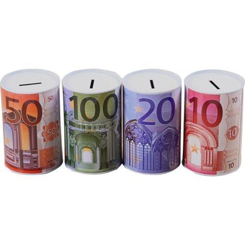 Euro Dollar Money Box Safe Cylinder Piggy Bank Banks For Coins Deposit Storage Boxes Home Decoration
