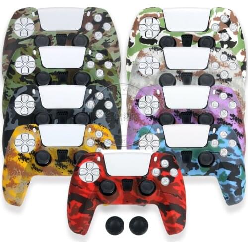 HOTHINK 1set Water Transfer Printing Silicone Case with Thumb Caps for PS5 Controller Anti-slip Cover Skin for PlayStation 5