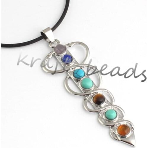 KFT Natural Healing Crystal Quartz 7 Chakra Pointed Reiki Snake Sceptre Stone Pendant For Women Men Jewelry
