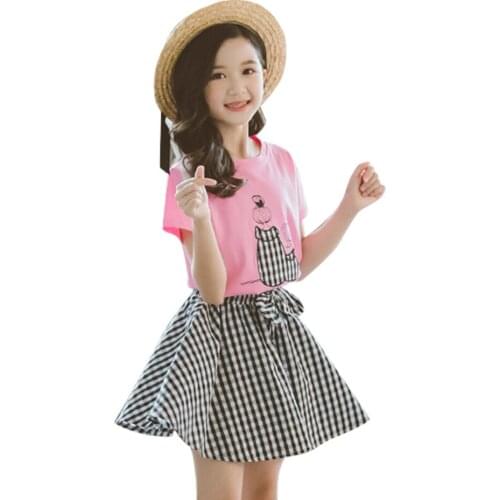 Kids Clothes Plaid Tshirt + Skirt Clothing For Girls 2021 Newest Girls Clothing Sets Summer Kids Tracksuit 6 8 10 12 14