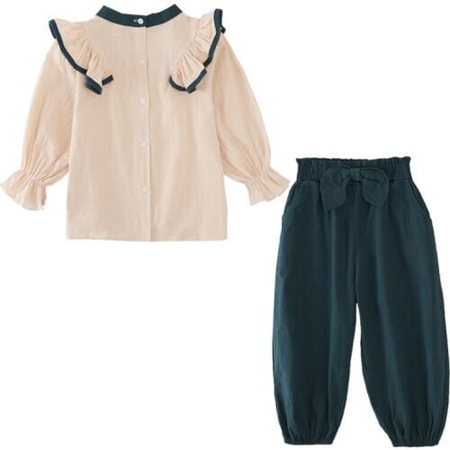 Girls Clothes Set Solid Blouse + Pants 2PCS Girl Clothes Casual Style Full Length Kids Tracksuit 6 8 10 12 14 Year