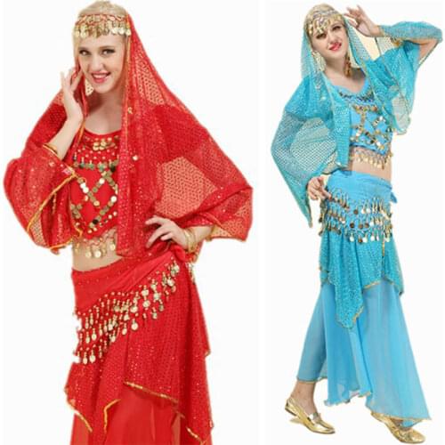4 Piece Set Adult Bollywood Dance Costumes Indian Belly Dance Costumes Set For Women Chiffon Belly Dance Costume Suit For Woman