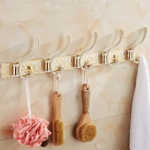 Retro 4 to 5 Robe hooks white and gold on the wall,European kitchen/bathroom line hook wall, 4 Types Bedroom clothes hanger hook