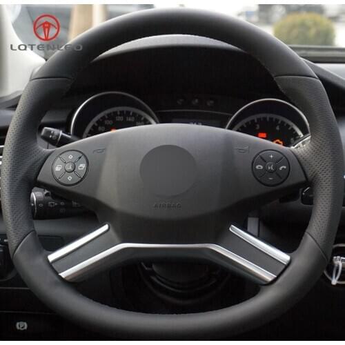 LQTENLEO Black Artificial Leather Hand-stitched Car Steering Wheel Cover for Mercedes-Benz R-Class 2017 R320 R400 Old GLK
