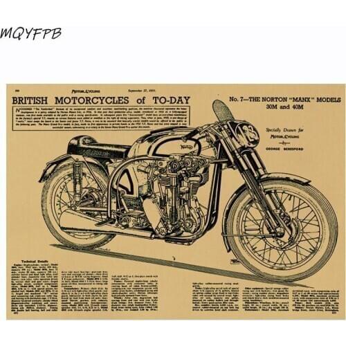 Motorcycle Norton Manx model Kraft Paper Poster Decorative Painting Wall Sticker Household Goods