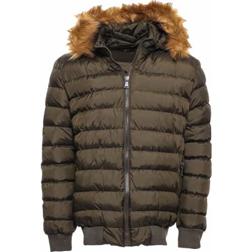 Khaki Fur Hooded Mens Puffer Coat Wessi