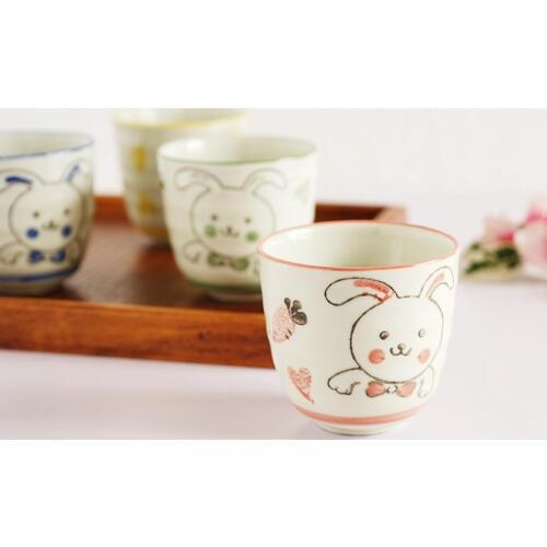 Set of 4pcs Cartoon Rabbit Tea Cups Ceramic Water Cups Little Bunny Teaware Set kungfu Tea Tool 4 Colors Gift Box
