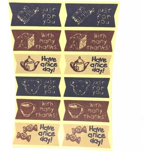 Kraft paper stickers candy bear glass teapot 20x45mm 240pcs/lots TZ16110820