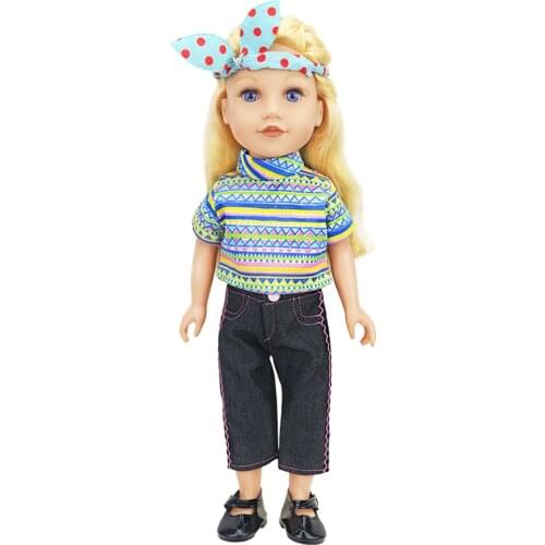 New Pattern Fashion Blue Stripe + Black Jeans Suit Fit 18 Inch American&43cm Baby New Born Doll Clothes Accessories Girls' Toys
