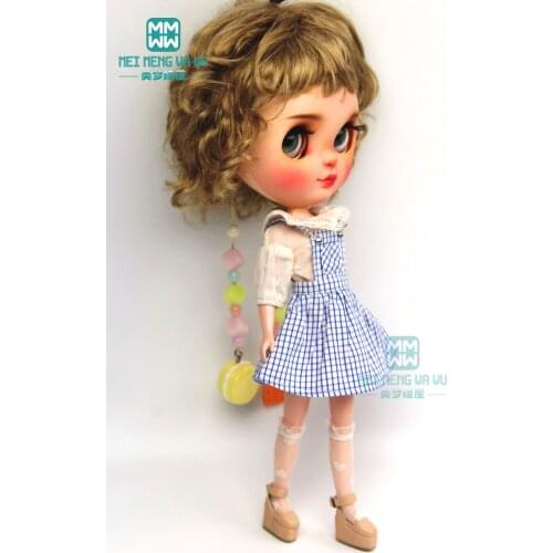 Fits Blyth Azone 1/6 doll accessories fashion Plaid strap dress red, blue, brown