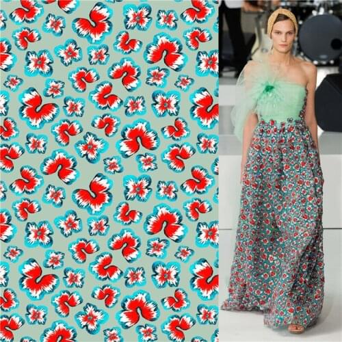 Polyester satin dress high-end butterfly flower pattern custom fashion floral printed cloth diy patchwork 092