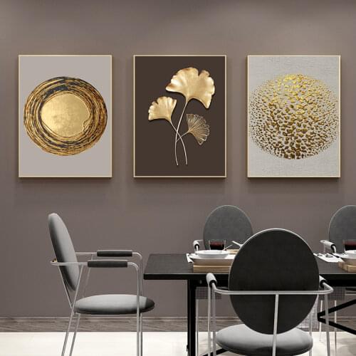 Golden Leaf Canvas Poster Painting Abstract Modern Wall Art Print Decorative Picture Nordic Style Living Room Home Decoration