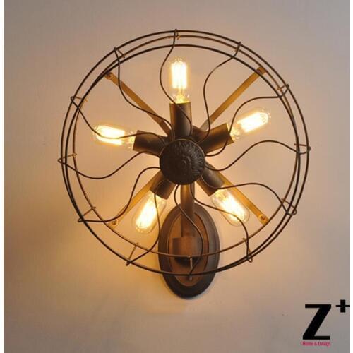 Industrial Vintage Wrought Metal Iron Fan Wall Lamp Edsion Bulbs 5 x E27 Free Shipping
