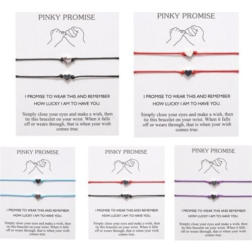 2 Pcs Simple Peach Heart Wish Bracelet Braided Charm Rope Thin String Traditional Lucky Friendship Bracelet Wax String Bracelets