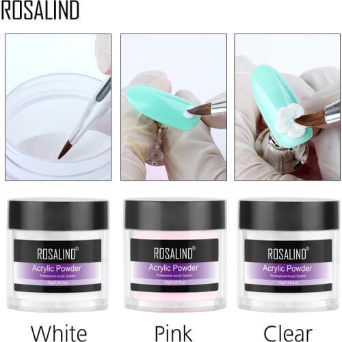 ROSALIND Acrylic Powder Crystal Glitter For Nail Extension Transparent 10g Pink White Clear Nail Art Manicure Tips Builder