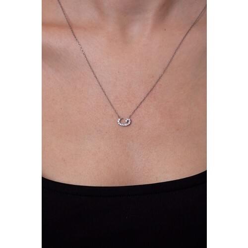 Nineveh Silver Zircon Stone Vav Letter Pattern Silver Necklace