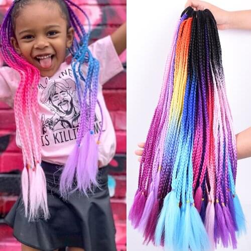 Synthetic Jumbo Braiding 24inch 12Roots Ponytail Hairpiece With Rubber Elastic Band Hair Ring Braided Rainbow Hairpiece Pigtail