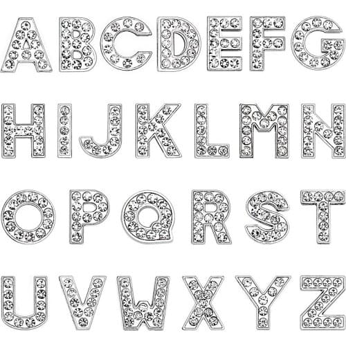 Wholesale 1pcs Internal Dia. 8mm Silvery Color DIY Full Rhinestone letter zinc alloy ENGLISH alphabet letter SL001