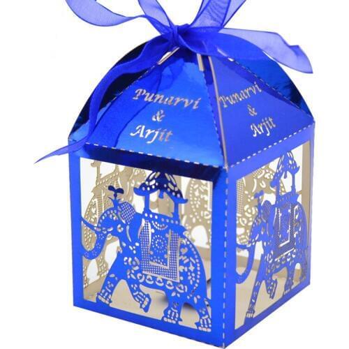 Wedding sweet boxes baby shower gift box laser cut customized paper crafts hollow elephant favor box
