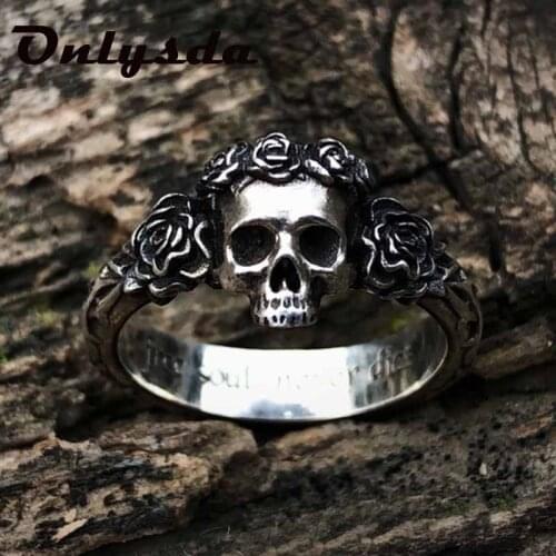Unique Black Mens Flower Skull Ring 316L Stainless Steel Heavy Rings for Men Male Bijoux Punk Biker Fashion Party Jewelry
