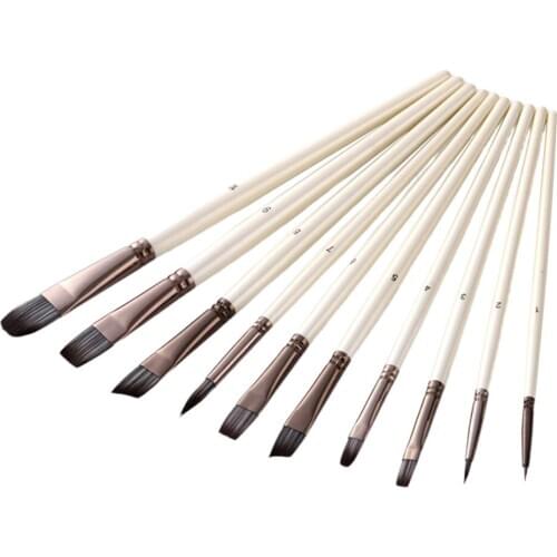 Pack of 10pcs Paint Brushes Set Nylon Hair Brush with Wood Handle for Acrylic Oil Watercolor Painting Gouache Painting