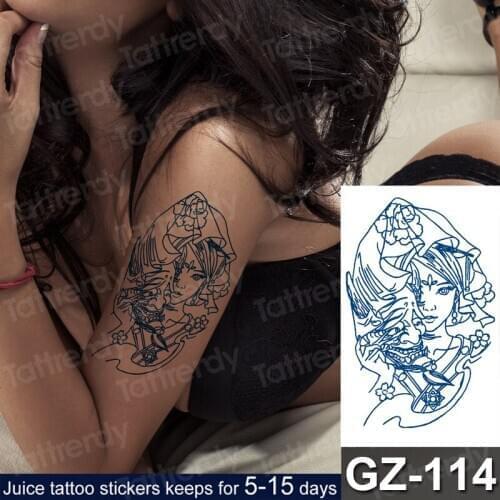 Blue ink juice Temporary tattoo stickers long lasting Japanese Geisha Indian girl tattoos sexy tatoo for women arm leg flower