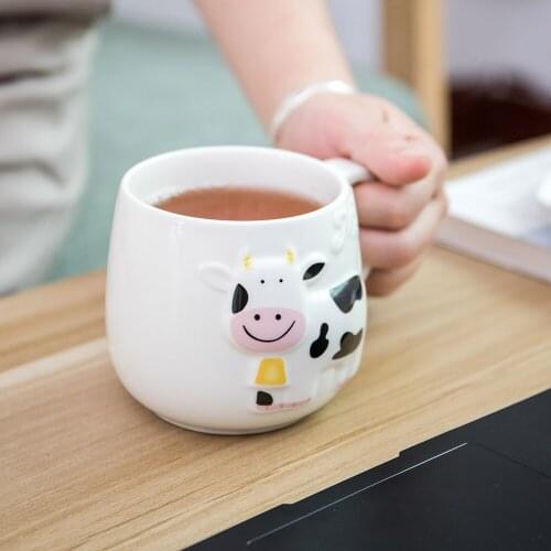 Weicheng Retro Cow Cartoon Daily Office Casual Coffee Mark Ceramic Couple Cup