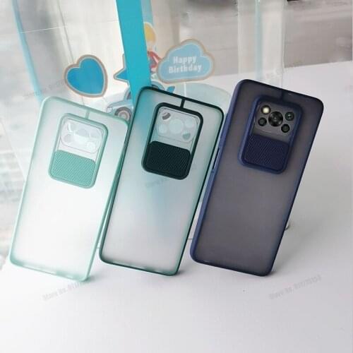 For Xiaomi POCO X3 NFC M3 Slide Camera Lens Protection Phone Case For Mi 10T Lite Note 9 Pro Max Matte Soft Silicone Back Cover