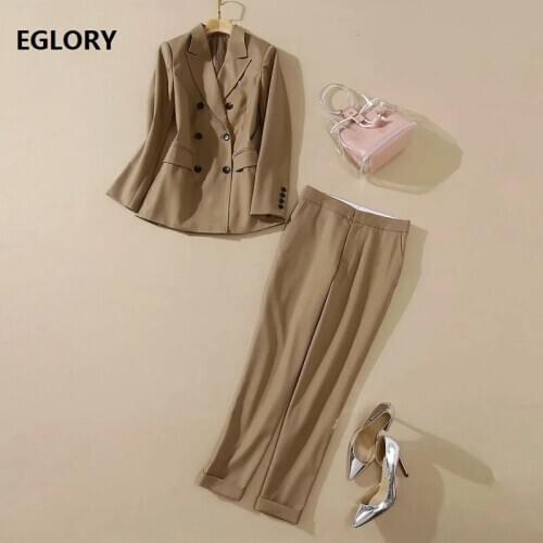 Womens Set 2020 Autumn Winter Fashion Clothing Sets Woman Notched Collar Double Breasted Blazer Coats+Skinny Pants & Capris Set