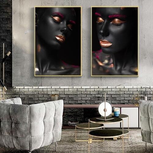 Gold Fashion Sexy Black African Nude Woman Canvas Painting Posters and Print Scandinavian Wall Art Picture for living Room Decor