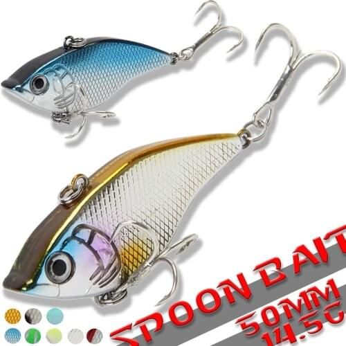 1PCS 5cm 14.5g 6# hooks Spoon Bait Boat Fishing Jigs wobblers metal hard sequin VIB bass peche trout fishing baits pesca