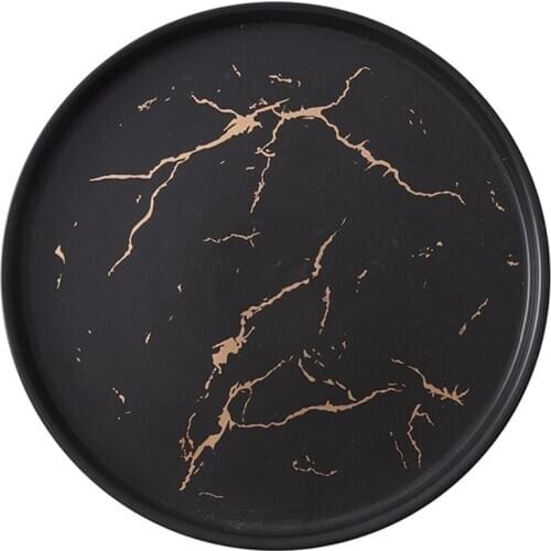 20Cm Gold Black Marble Ceramic Dish Porcelain Cutlery Set Kitchen Table European Decorative Dessert Steak Plate