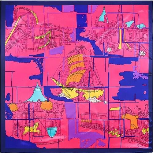 2018 14colors 90cm*90cm Luxury Chain Print Silk Scarf For Women Headscarf,New Hijab Twill Large Square Scarf Shawl Female Wraps