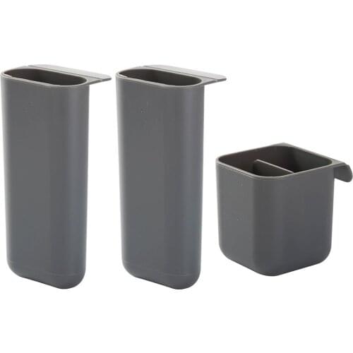 3pcs Creative Mutifunctional Desktop Monitor Pocket Organizer Pen Holders Rectangle and Dual Layer Square Pattern(Grey)