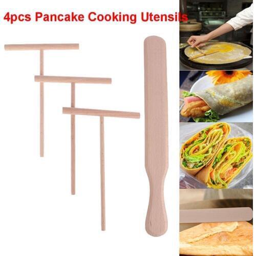 4pcs Pancake Cooking Utensils Wooden Crepe Spreader and Spatula Tortilla Rake Batter Spreading Tools