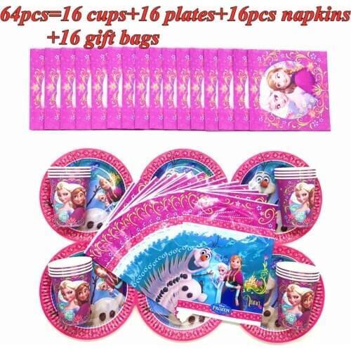 64/40 pcs/lot Frozen Princess Snow Queen Theme Happy Birthday Party Decor Kids Girl Party Supplies Decoration Tableware Set